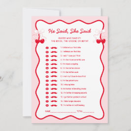 Convite Cherry Bridal Shower He Said She Said Game Card
