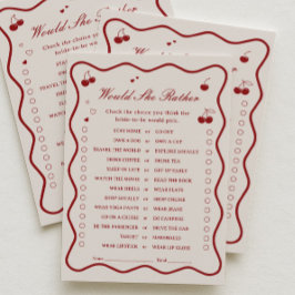 Convite Cherry Bridal Shower Would She Rather Game Card