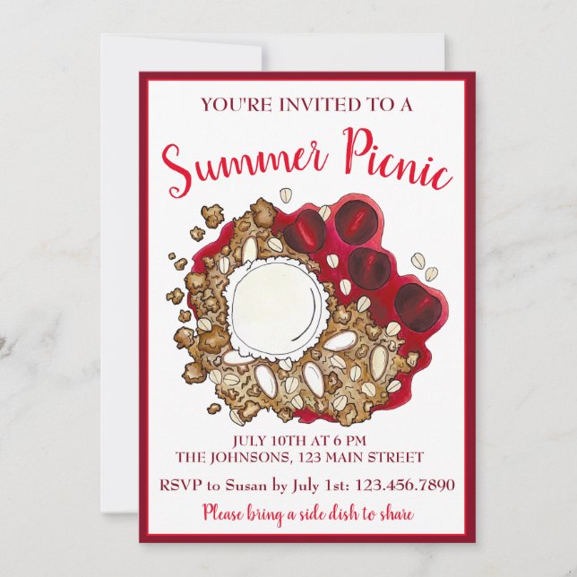 Convite Cherry Crumble Cobbler Dessert Sorvete Picnic (Frente)