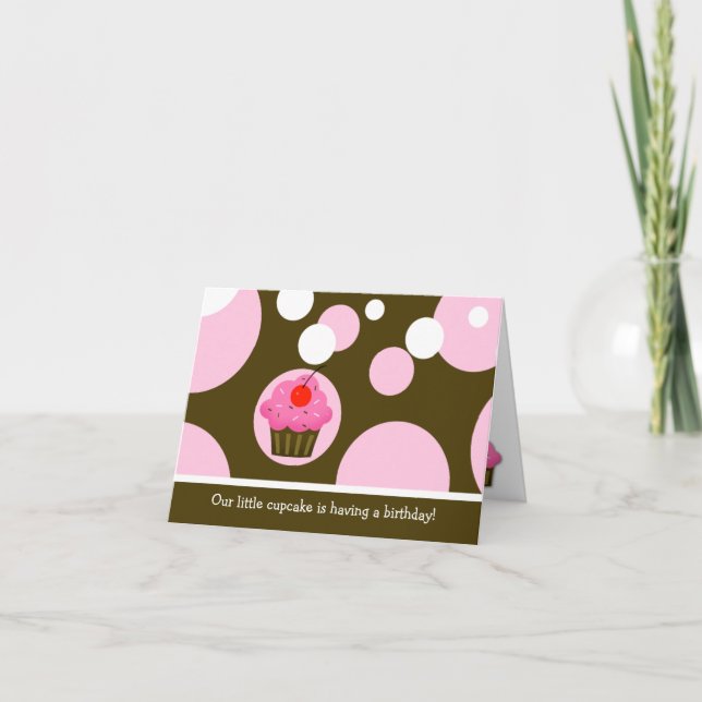 Convite Cherry Cupcake Brown/Pink Modern Folded invitation (Frente)