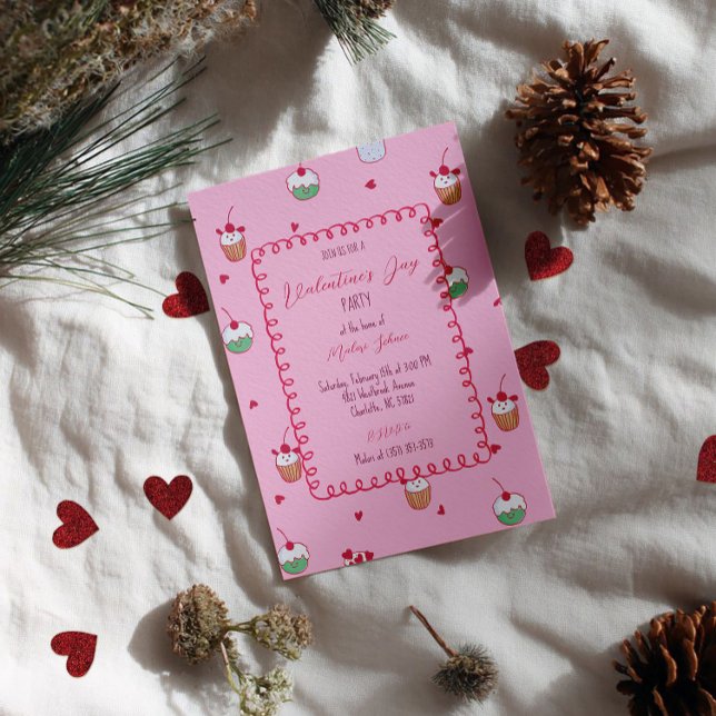 Convite Cherry Cupcakes & Love Hearts – Valentine Dessert (Criador carregado)
