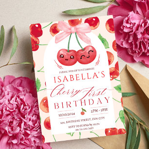 Convite Cherry First Birthday Girl 1rua Arco Fruta Anivers