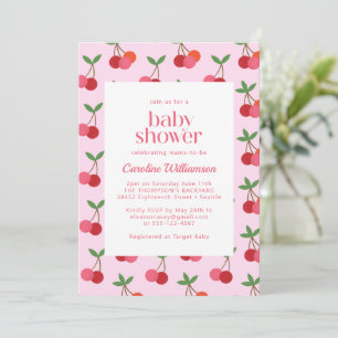 Convite Cherry Fruta Vermelho Rosa Fofo Chuveiro de Bebê d