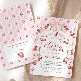 Convite Cherry no Chá de fraldas de código QR do Arco Rosa