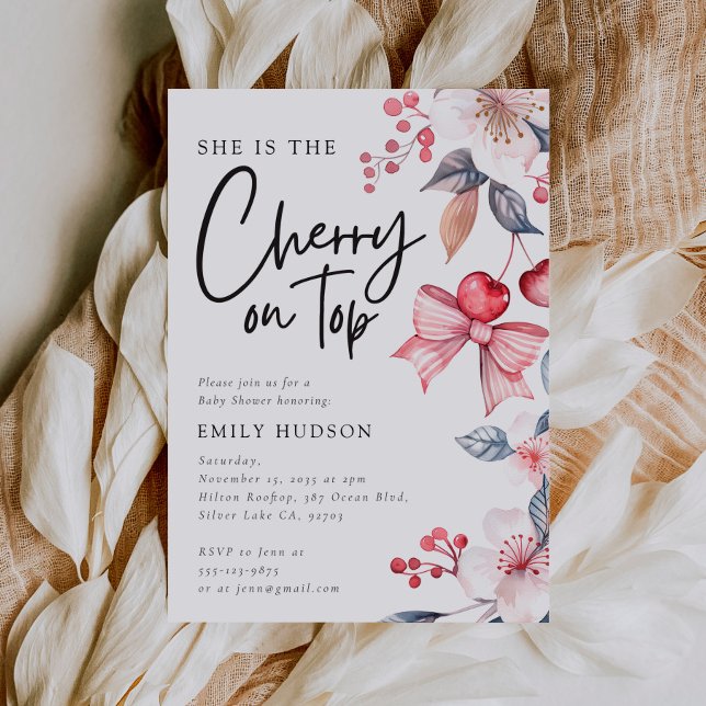 Convite Cherry no Chá de fraldas de coquete do Arco Rosa S (Criador carregado)