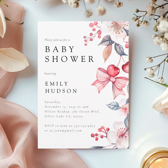 Convite Cherry no Chá de fraldas de coquete do Arco Rosa S (Criador carregado)