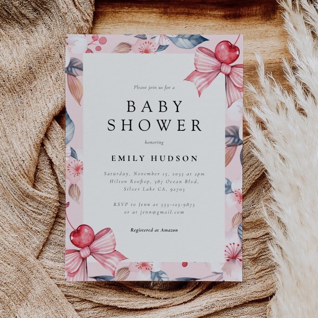 Convite Cherry no Chá de fraldas de coquete do Arco Rosa S (Criador carregado)