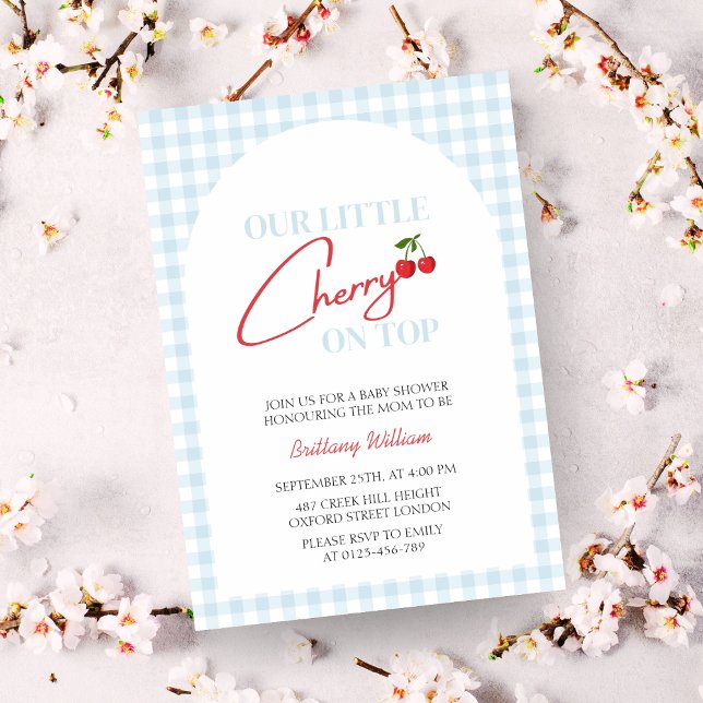 Convite Cherry no Chá de fraldas mais moderno controlado (Our Little Cherry on Too Baby Shower Invitation )