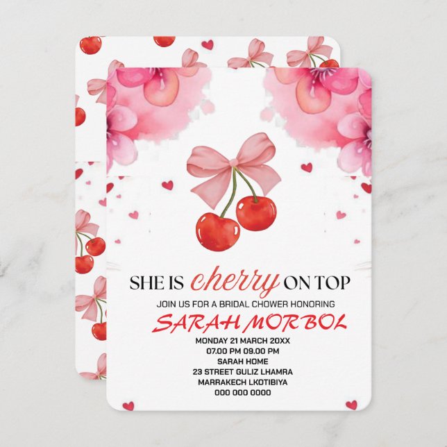 Convite Cherry no modelo do conjunto de Chás de panela sup (Frente/Verso)