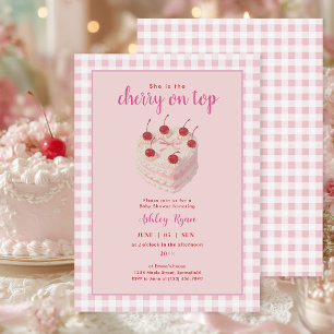 Convite Cherry no Top Cake - Chá de fraldas rosa