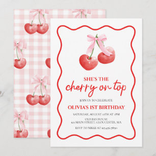 Convite Cherry no Top Pink Arco pré-ppy aniversário