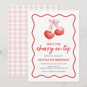 Convite Cherry no Top Pink Arco pré-ppy aniversário