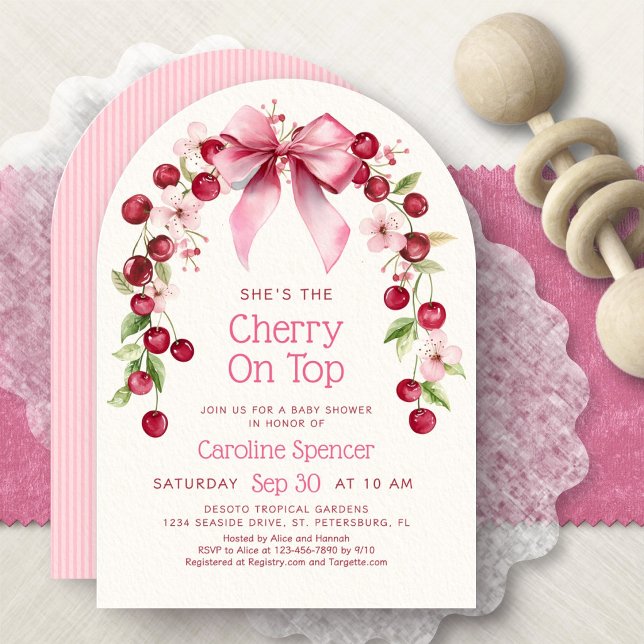 Convite Cherry On Top Arco de Chuveirinho de Bebê (Criador carregado)