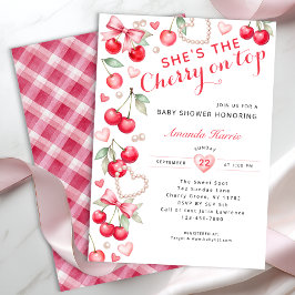 Convite Cherry on Top - Arco rosa e Chá de fraldas Gingham