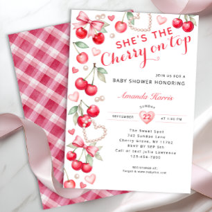 Convite Cherry on Top - Arco rosa e Chá de fraldas Gingham