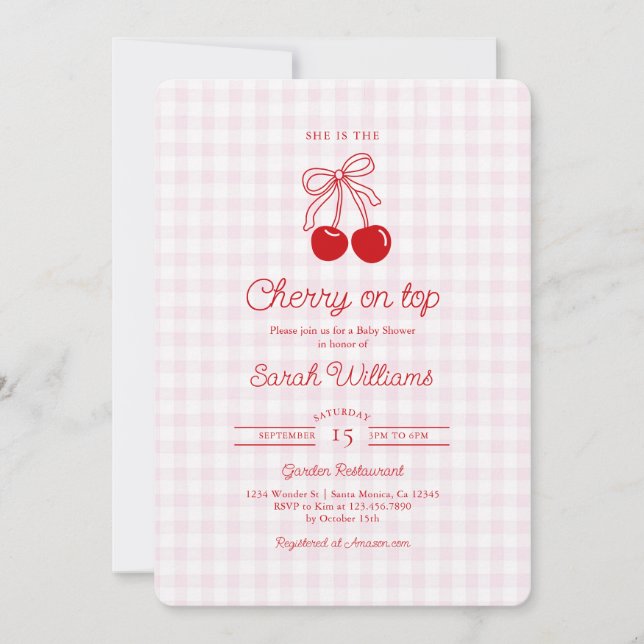 Convite Cherry on Top Baby Shower Girl Invitation (Frente)