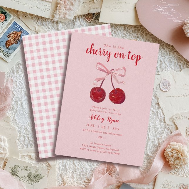 Convite Cherry on Top Baby Shower Invitation (Criador carregado)