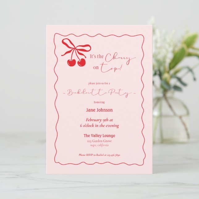Convite Cherry On Top Bachelorette Party invitation (Em pé/Frente)