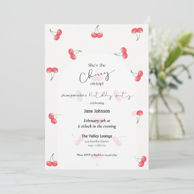 Convite Cherry On Top Birthday Invitation (Em pé/Frente)