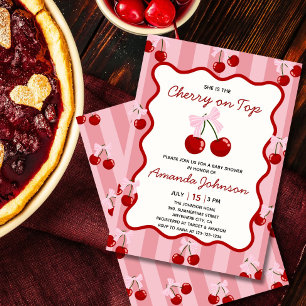 Convite Cherry On Top Coquette Arco Pink Chá de fraldas