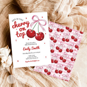 Convite Cherry On Top Coquette Arco Pink Chá de fraldas