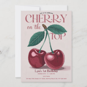 Convite Cherry on Top Girl Party Pink