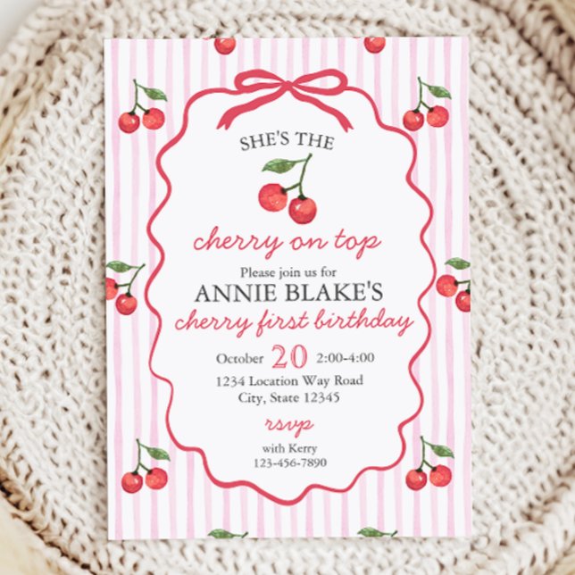 Convite Cherry On Top Girl primeiro aniversario (Criador carregado)