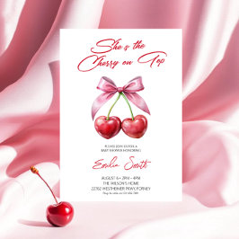 Convite Cherry on Top pink bow Baby Shower Invitation