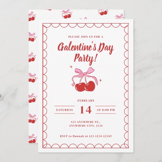 Convite Cherry On Top White Galentine's Day (Frente/Verso)