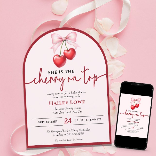Convite Cherry Personalizado No Chá de fraldas Do Arco Ros (Criador carregado)