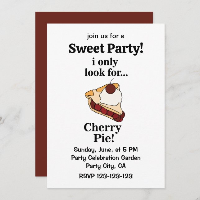 Convite Cherry Pie Cute Sweet Party (Frente/Verso)