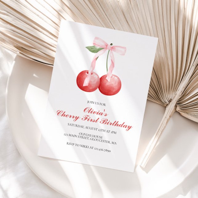 Convite Cherry Pink Arco pré-disquete primeiro aniversário (Criador carregado)
