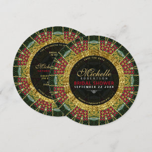 Convite Cherry Red Jewel Dourado Chá de panela Mandala