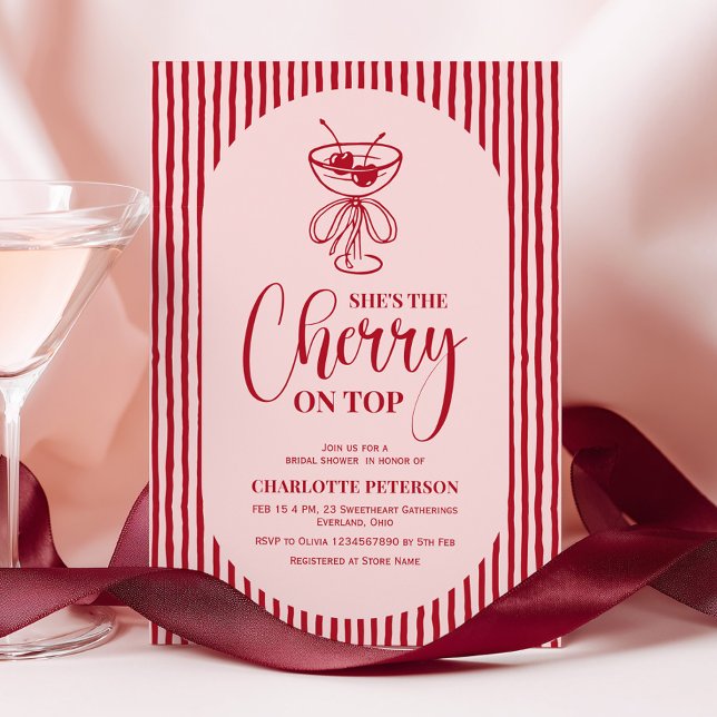 Convite Cherry Red Stripes Bridal Shower (Criador carregado)
