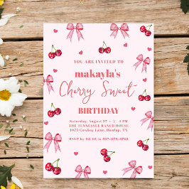 Convite Cherry Sweet Birthday Party Bow Theme Girl 