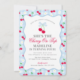 Convite Cherry Sweet Blue Coquette Arco Gingham Birthday