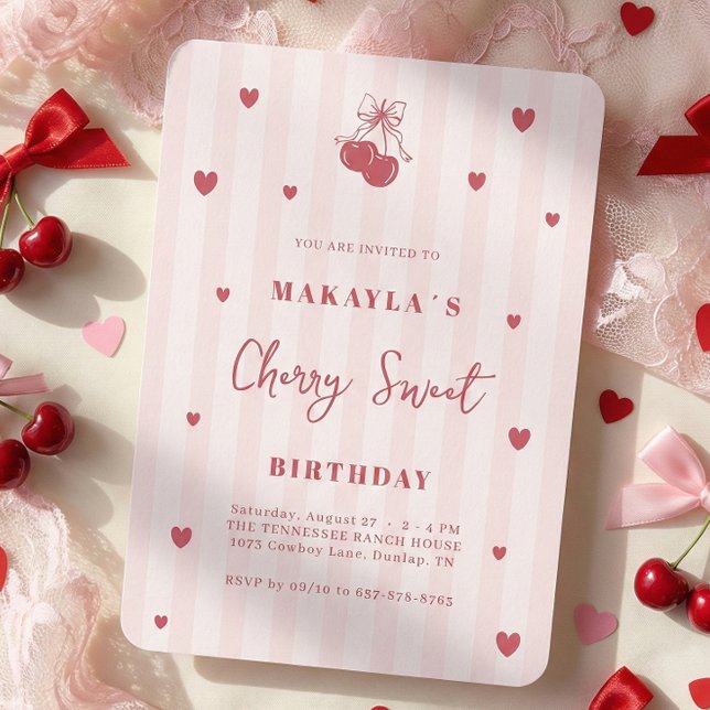 Convite Cherry Sweet Coquette Girl Birthday (Criador carregado)
