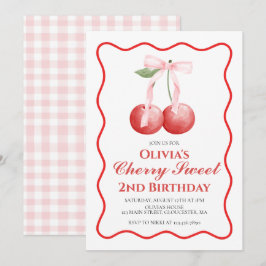 Convite Cherry Sweet Pink Bow préppy aniversário