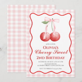 Convite Cherry Sweet Pink Bow préppy aniversário