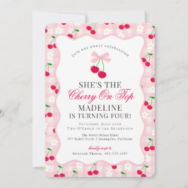 Convite Cherry Sweet Pink Coquette Arco Gingham Birthday