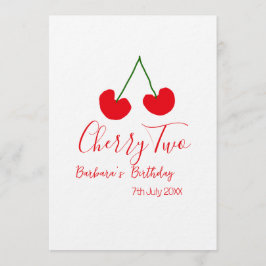Convite Cherry two 2nd birthday red cherry kids simple