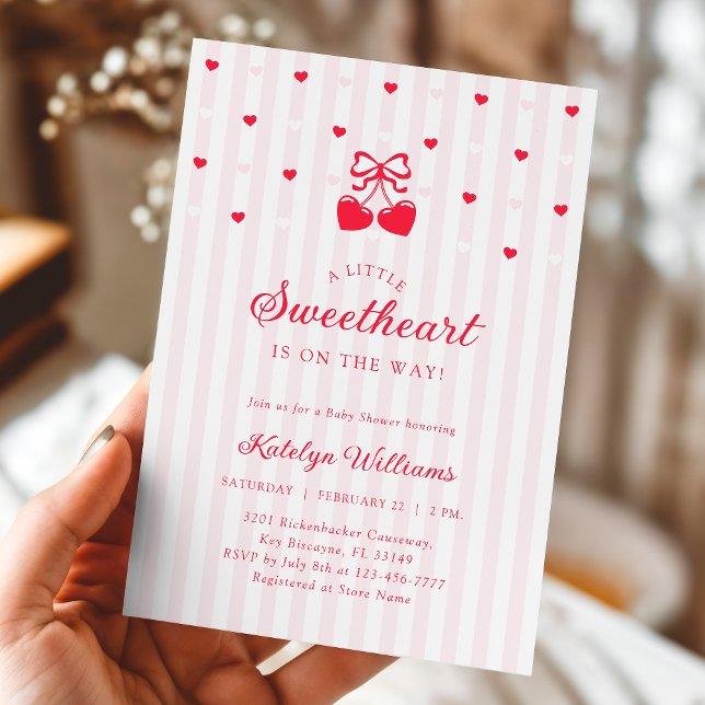 Convite Cherry Valentine Bow Baby Shower Invitation (Criador carregado)