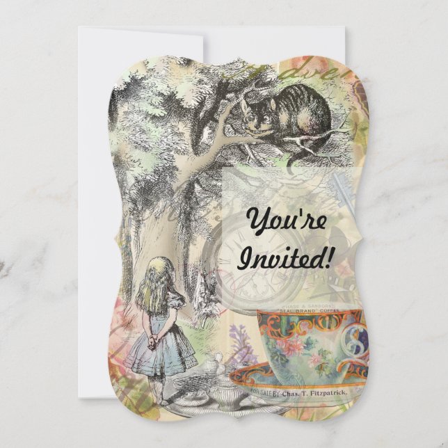 Convite Cheshire Cat Alice Wonderland Classic (Frente)