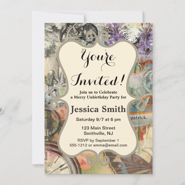 Convite Cheshire Cat Alice Wonderland Classic (Frente)