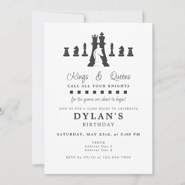 Convite Chess Game Night Anythday qualquer Aniversário de  (Frente)