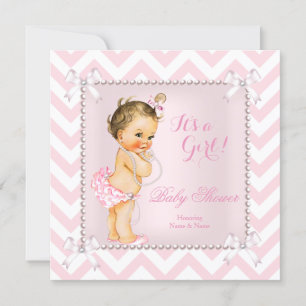 Convite Chevon Branco Cor-de-rosa rosa-rosa-chá de fraldas