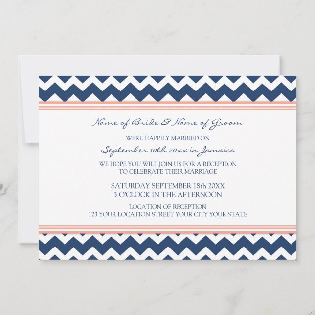 Convite Chevron Azul Coral Somente Recepção de casamento (Verso)
