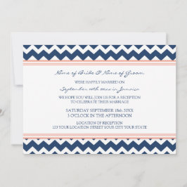 Convite Chevron Azul Coral Somente Recepção de casamento