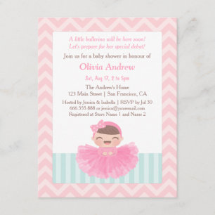 Convite Chevron Ballerina Girl Baby Shower
