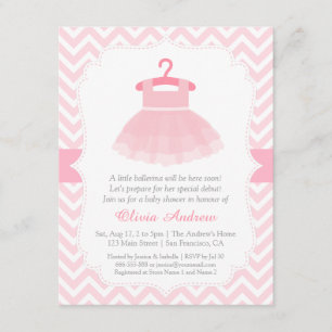 Convite Chevron Ballerina Girl Baby Shower
